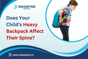 School child bending forward due to a Heavy Backpack affecting spine posture.